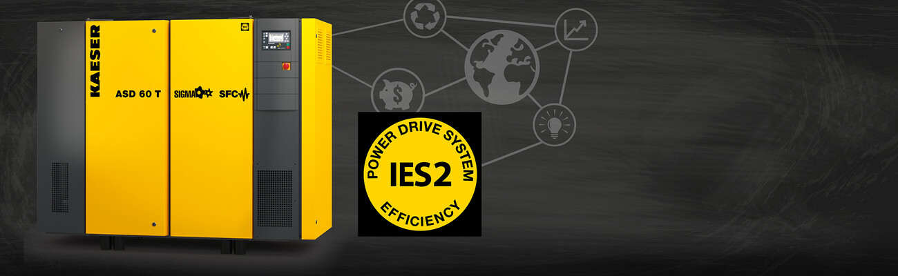 Frequency-controlled ASD series rotary screw compressor with synchronous reluctance motor.