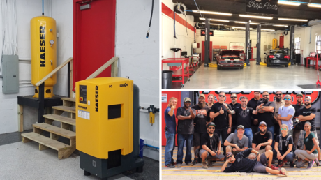 automotive shop refurbished by Garage Rehab and Kaeser with Airtower compressor and receiver tank