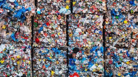 bales of plastic recycling material processed with compressed air