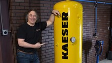 Stacey David with Kaeser air receiver tank