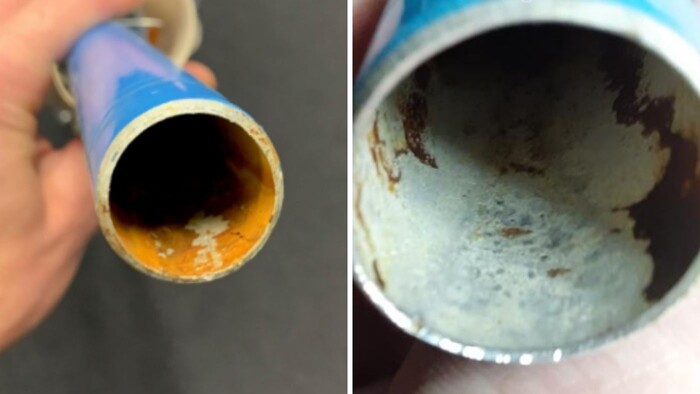 compressed air piping with rust and scale